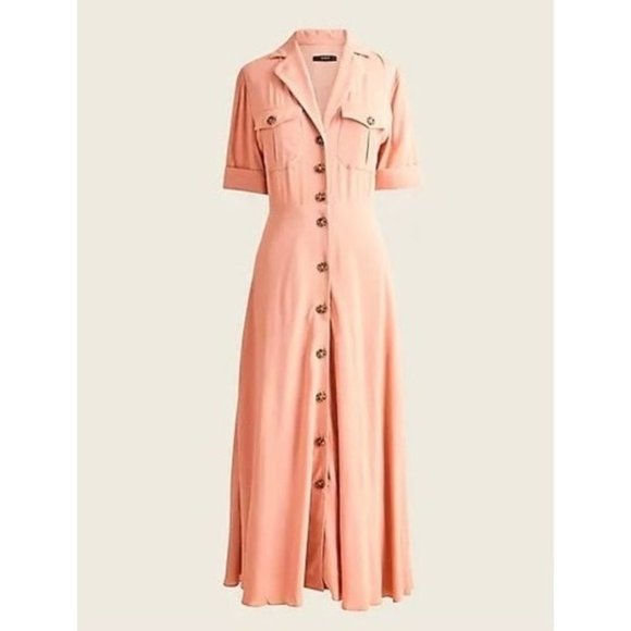 J. Crew Dresses & Skirts - J CREW Dress sz 10 Shirtdress Collared Camp-Pocket Utility Coral Pink NEW